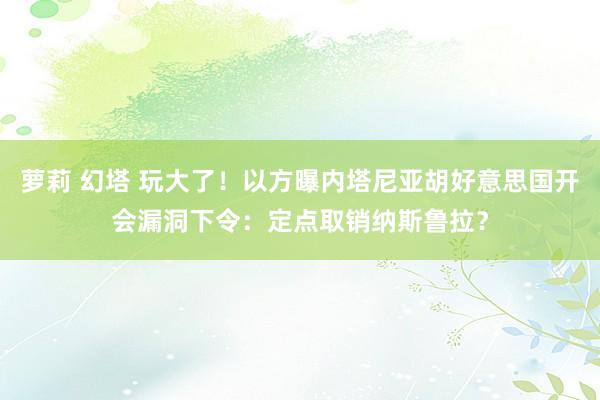 萝莉 幻塔 玩大了！以方曝内塔尼亚胡好意思国开会漏洞下令：定点取销纳斯鲁拉？