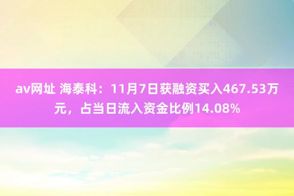 av网址 海泰科：11月7日获融资买入467.53万元，占当日流入资金比例14.08%