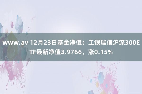 www.av 12月23日基金净值：工银瑞信沪深300ETF最新净值3.9766，涨0.15%