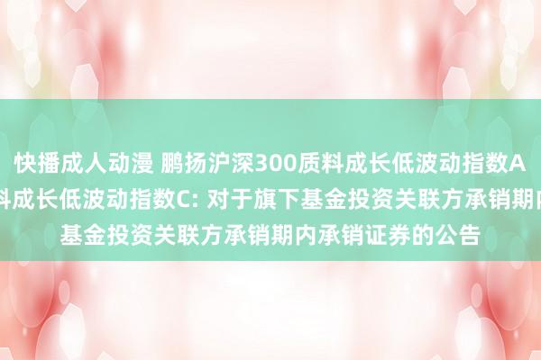 快播成人动漫 鹏扬沪深300质料成长低波动指数A，鹏扬沪深300质料成长低波动指数C: 对于旗下基金投资关联方承销期内承销证券的公告