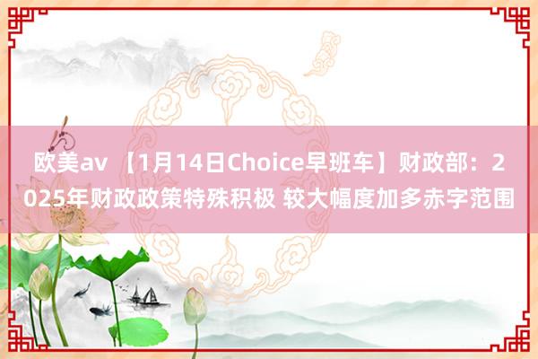 欧美av 【1月14日Choice早班车】财政部：2025年财政政策特殊积极 较大幅度加多赤字范围